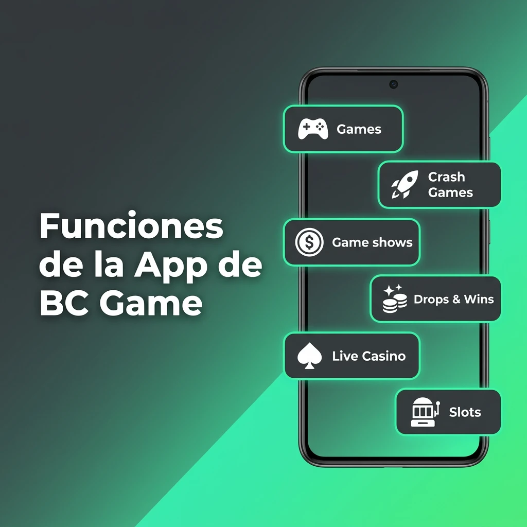 BC Game app móvil con funciones de apuestas en vivo, casino, depósitos cripto y gestión de perfil de usuario