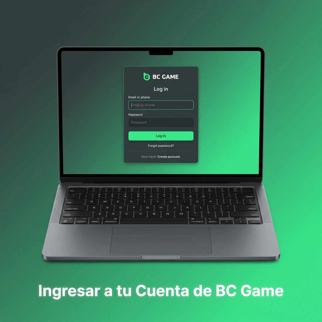 BC Game login form showing email and password fields with a sign-in button to access your account and balance.